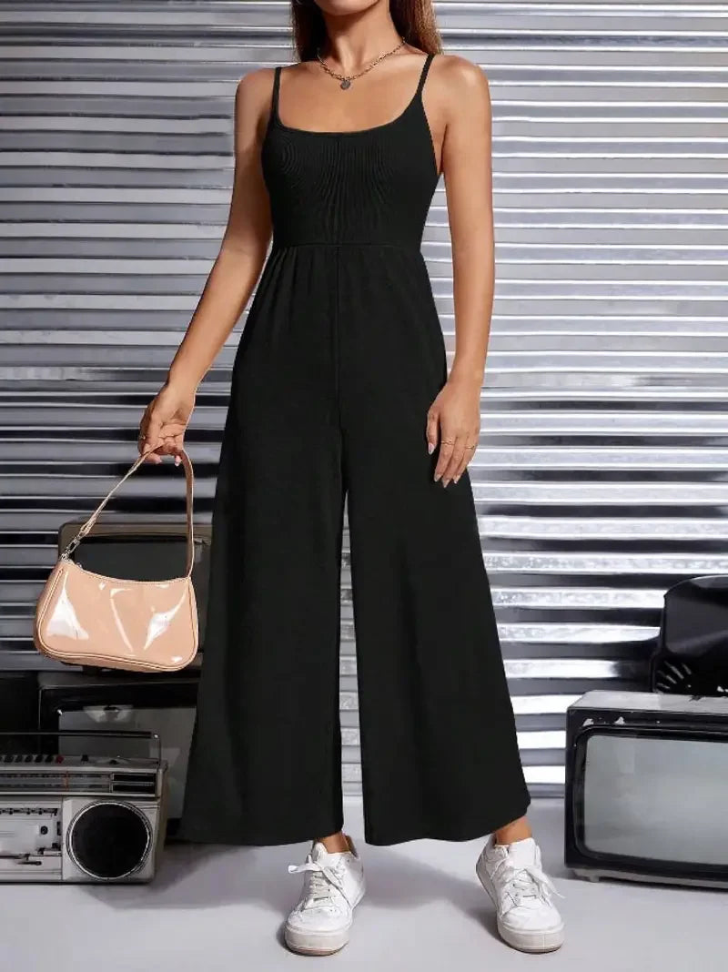 Dames jumpsuit met chique wijde pijpen - casual zwart zomermode voor elke gelegenheid