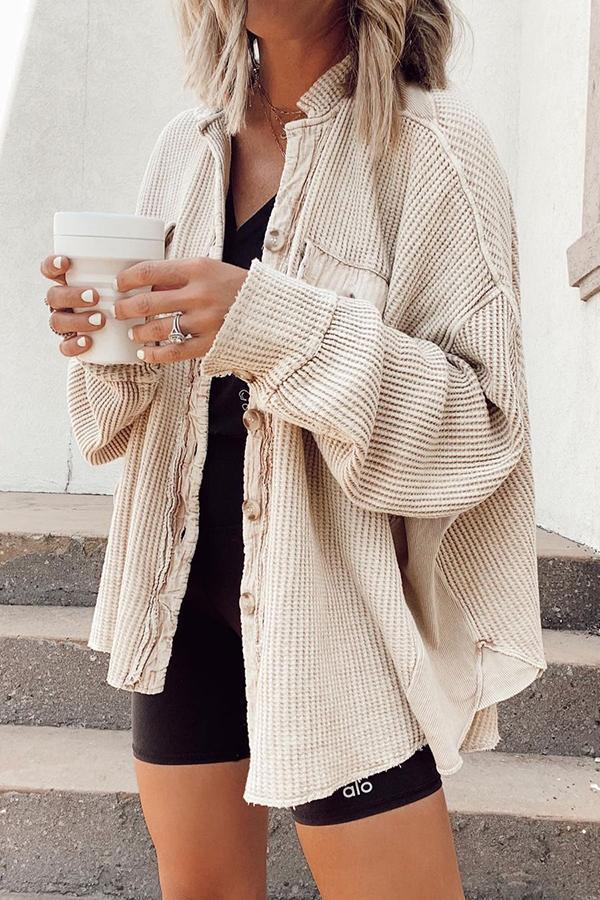 Dames casual oversized shirt van zachte waffle tricot - relaxed voor iedere dag