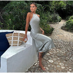 Grijze maxi jurk - stijlvolle mouwloze avondjurk voor dames