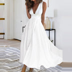 Dames casual maxi jurk - elegante v-hals witte zomerse jurk voor elke gelegenheid