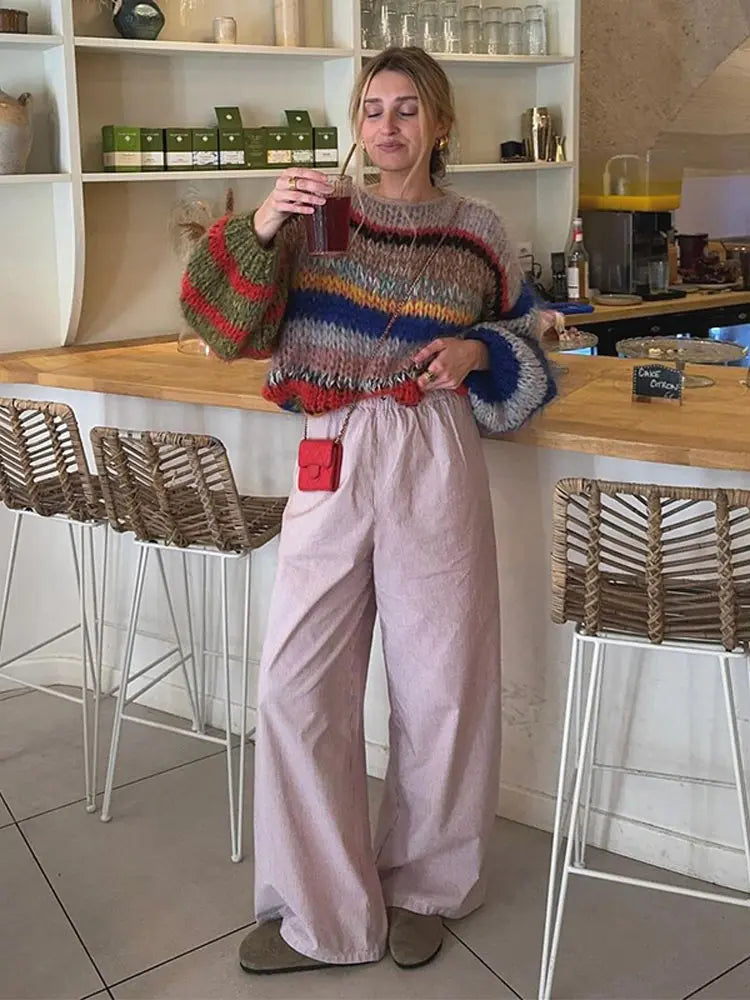 Dames multicolor mohair gebreid trui - stijlvolle en relaxte pullover