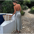 Grijze maxi jurk - stijlvolle mouwloze avondjurk voor dames