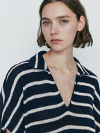 Navyblauwe gestreepte maxi jurk - Bakkermode.nl