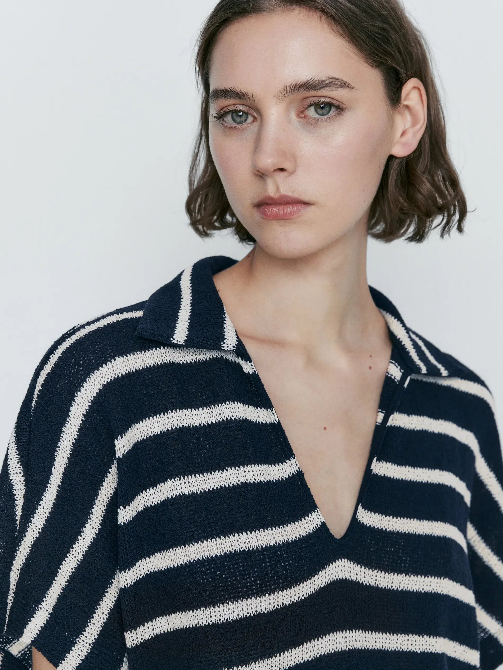 Navyblauwe gestreepte maxi jurk - Bakkermode.nl