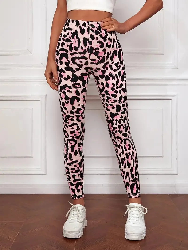 Roze luipaardprint leggings - Bakkermode.nl