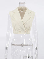 Beige mouwloze blazer top - Bakkermode.nl