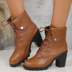 Leren enkellaarzen dames met veters – plateau blokhak laarsjes - Bakkermode.nl