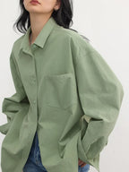 Groene oversized blouse met borstzak - Bakkermode.nl