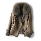 Suède dames bikerjack - elegant bruin jack met imitatiebontkraag - Bakkermode.nl