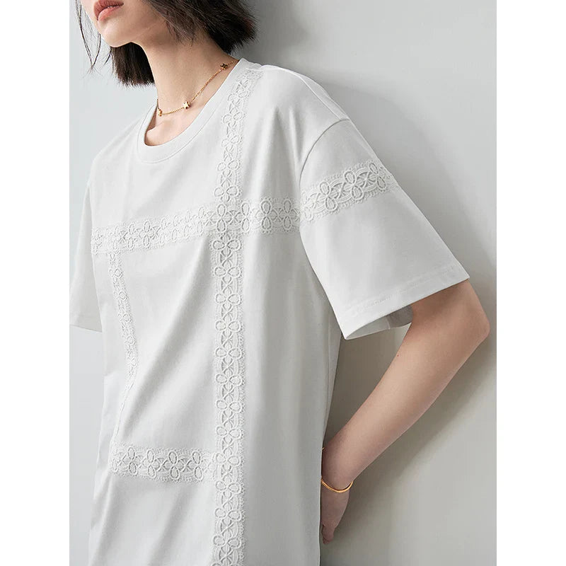 Witte T-shirt met delicaat borduurwerk - Bakkermode.nl