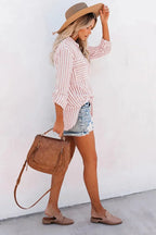 Dames gestreepte lange mouwen overhemd - veelzijdige casual mode