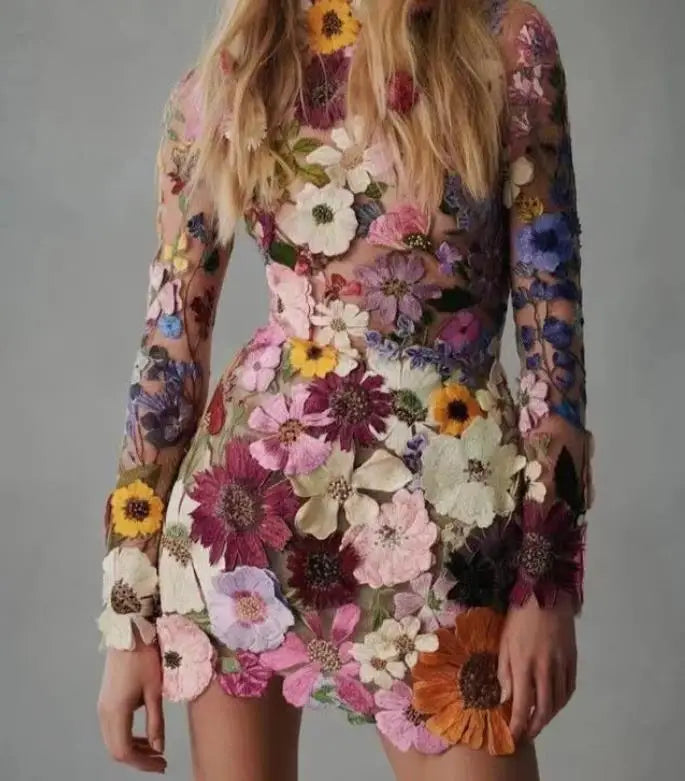 Floral geborduurde jurk - verfijnde mini jurk voor dames