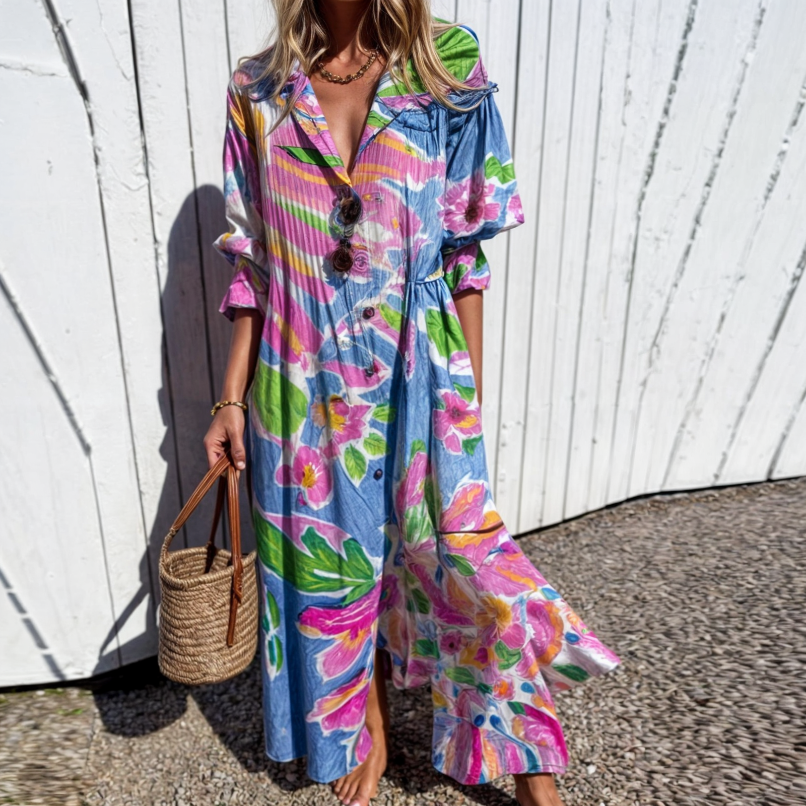 Dames casual maxi jurk - relaxte boho stijl in lichte katoenmix - voor dagelijks gebruik