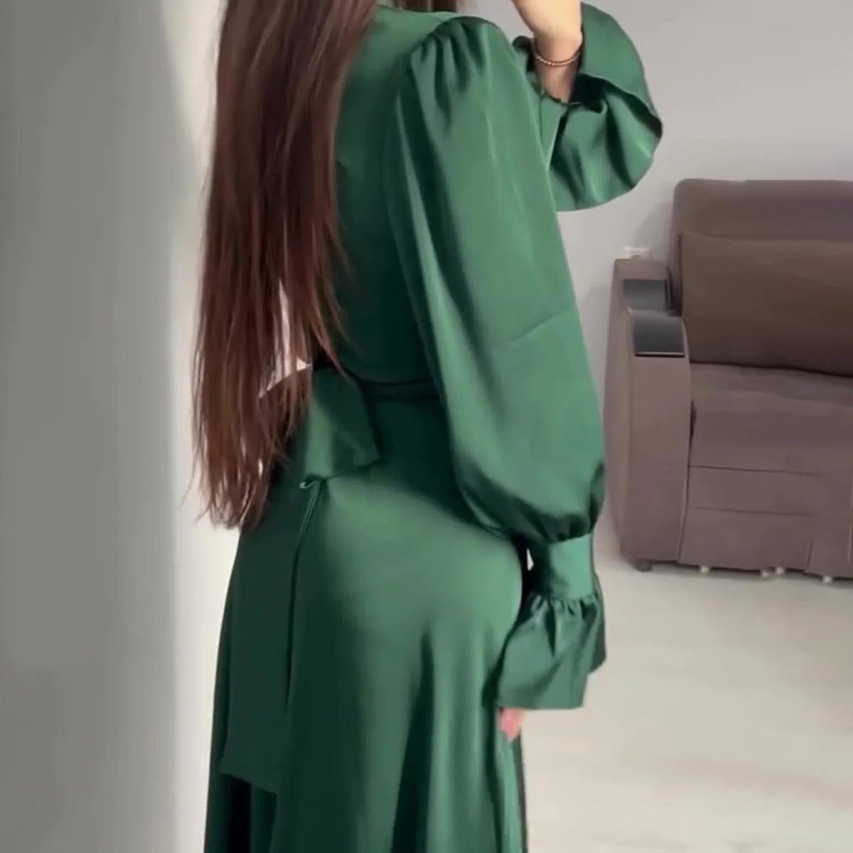 Dames casual maxi jurk - elegante groene lange mouw avondmode voor formele gelegenheden - tijdloze stijl, flatterende pasvorm