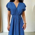 Maxi-jurk met V-hals en korte mouwen - Bakkermode.nl