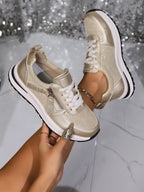 Dames zilveren sneakers - stijlvolle gezellige trainers met ritsdetails