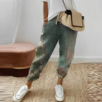 Dames broek met bladenprint - lichte boheemse pantalons in groen voor casual gebruik