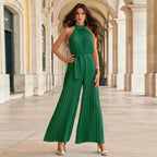 Gelaagde jumpsuit - elegante groene damesoutfit met brede pijpen