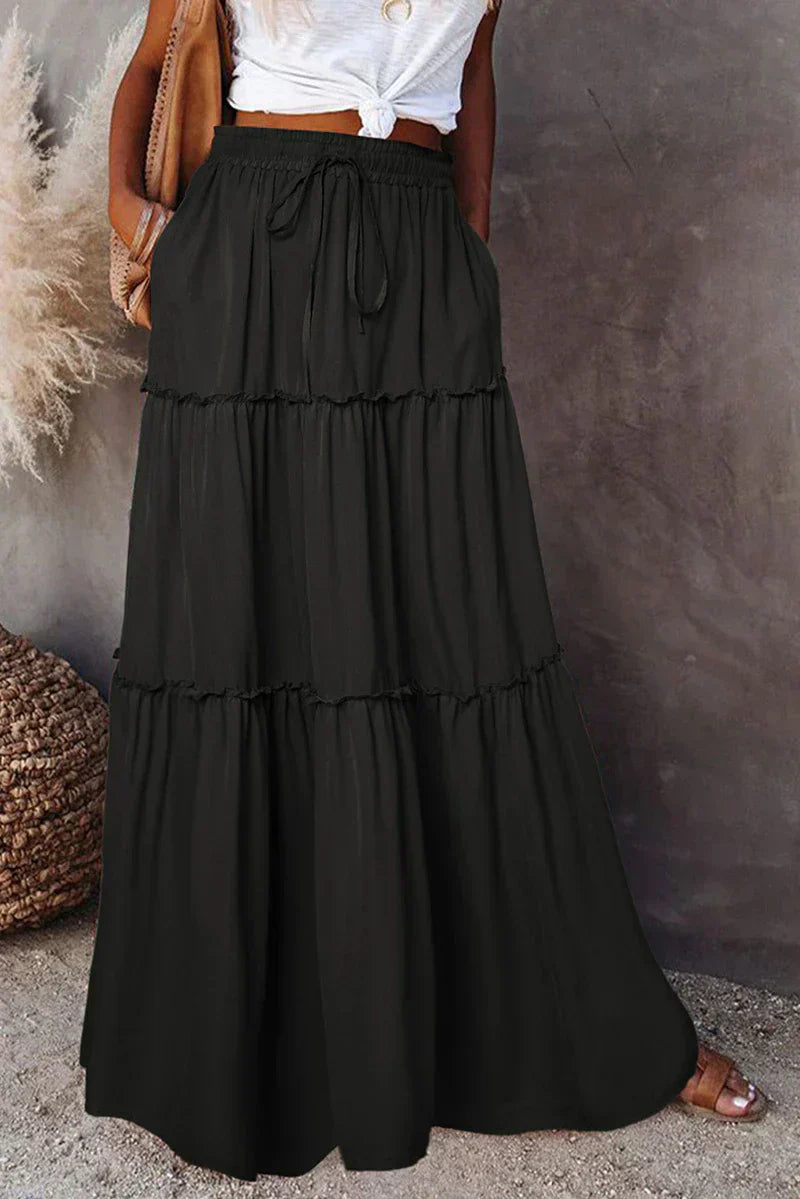 Gelaagde maxi rok - elegante damesrok met elastische tailleband