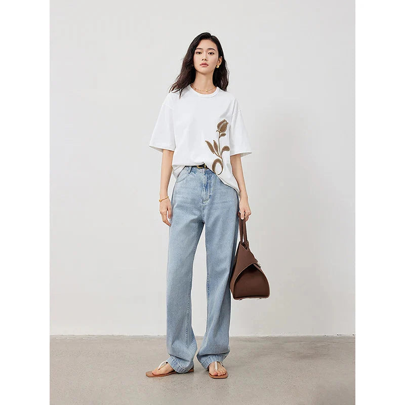 Casual wit t-shirt met bloemenprint voor vrouwen - Bakkermode.nl