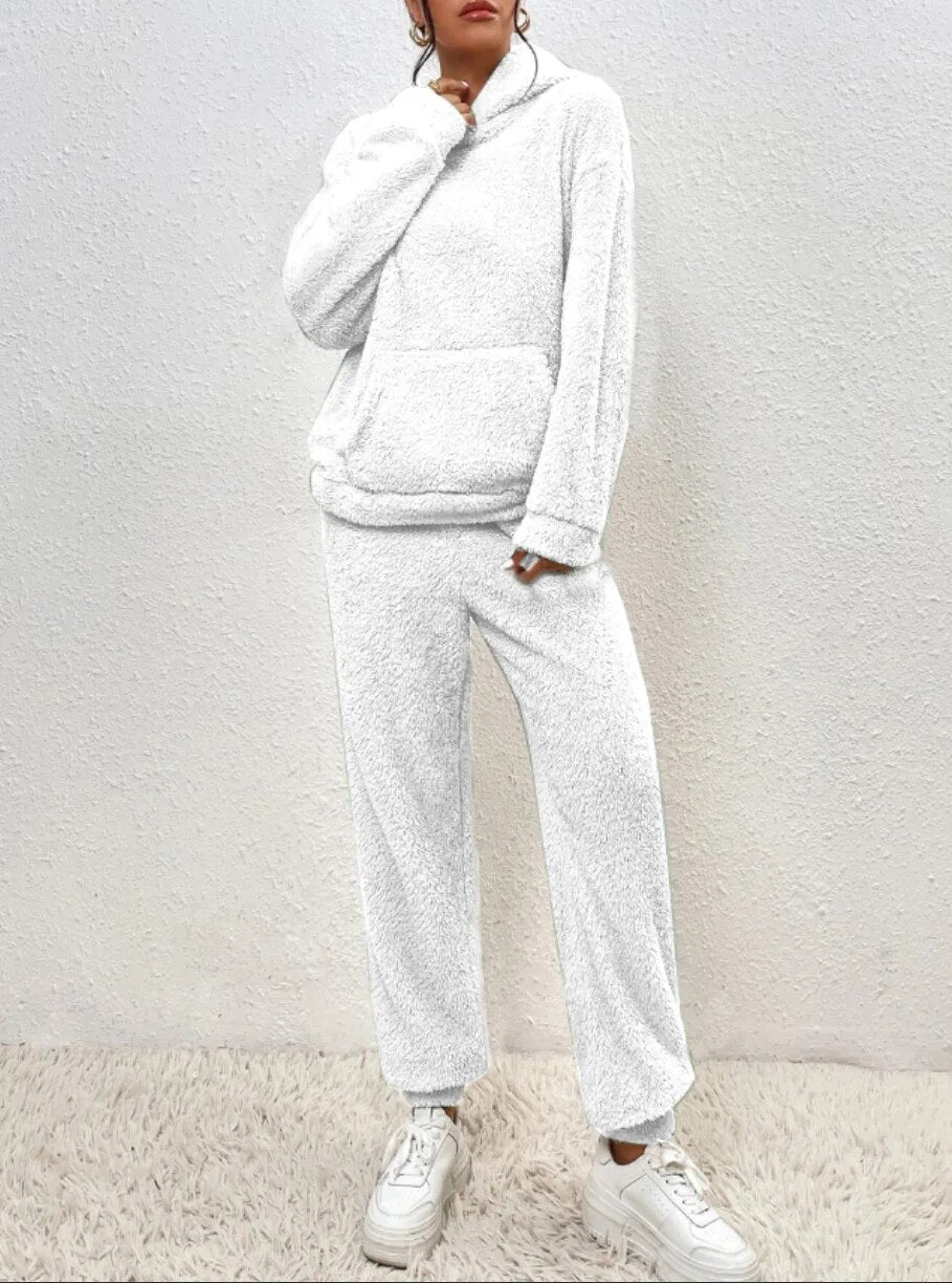 2-delige teddy tracksuit set - ultra-zachte dames loungewear met capuchon