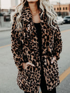 Dames luipaardprint faux fur jasje - beige winterjas voor stijlvolle gelegenheden