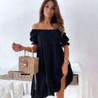 Dames casual jurk elegante off-shoulder midi - stijlvolle katoenmix voor plezierige uitjes