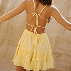 Zomerse jurk met ruches en strikbandjes - Bakkermode.nl