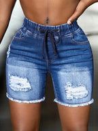 Gescheurde denim shorts met trekkoord - Bakkermode.nl