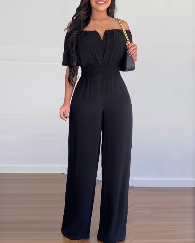Dames off-shoulder jumpsuit - stijlvolle elastische taille, veelzijdige outfit voor casual en avondlook
