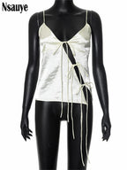 Satijnen tie up holle crop top - Bakkermode.nl