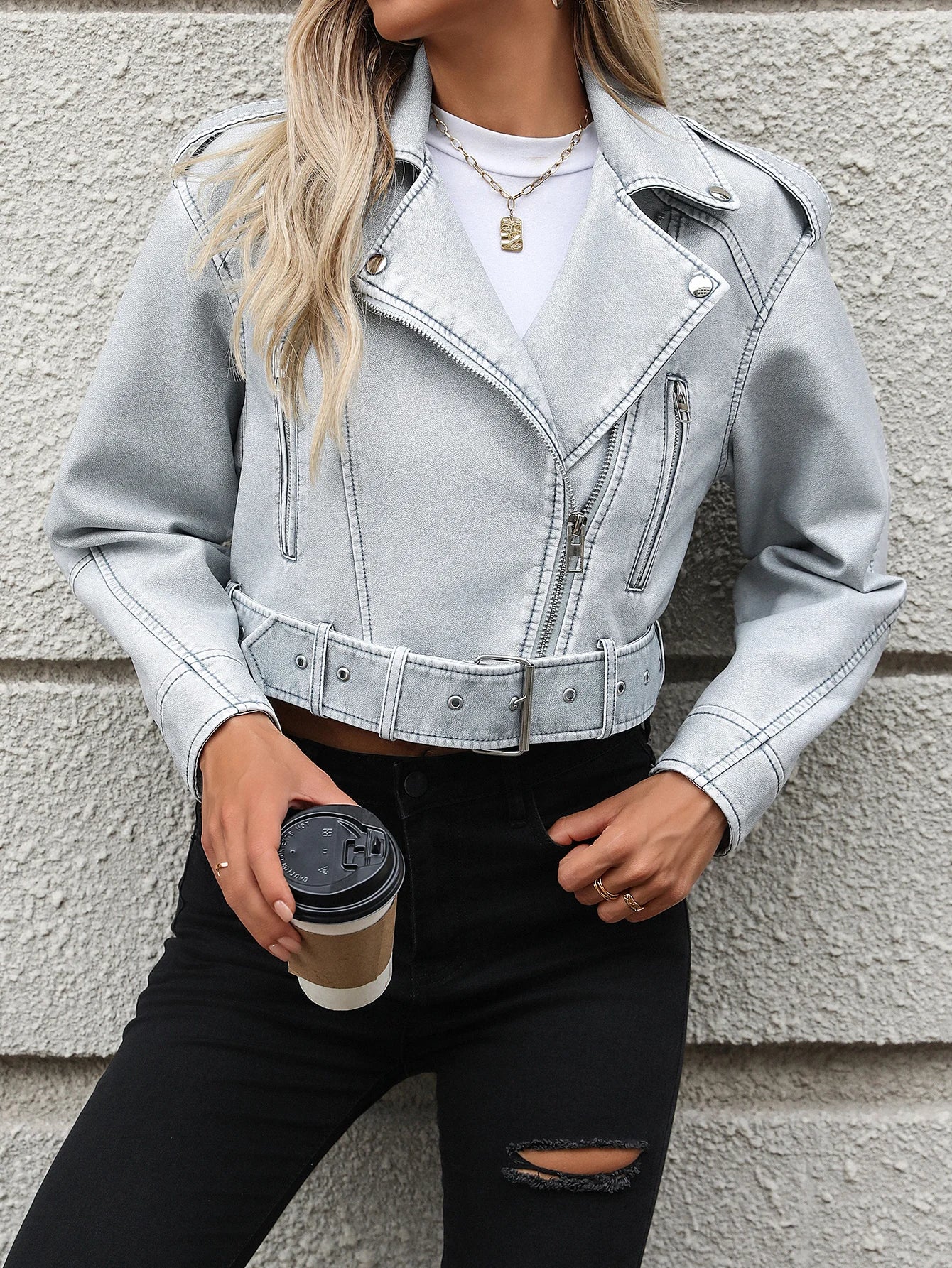 Vintage lichtgrijze leren jas voor dames - stijlvol en casual - Bakkermode.nl