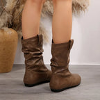 Winter enkellaarzen dames – warme ronde neus platte laarzen - Bakkermode.nl