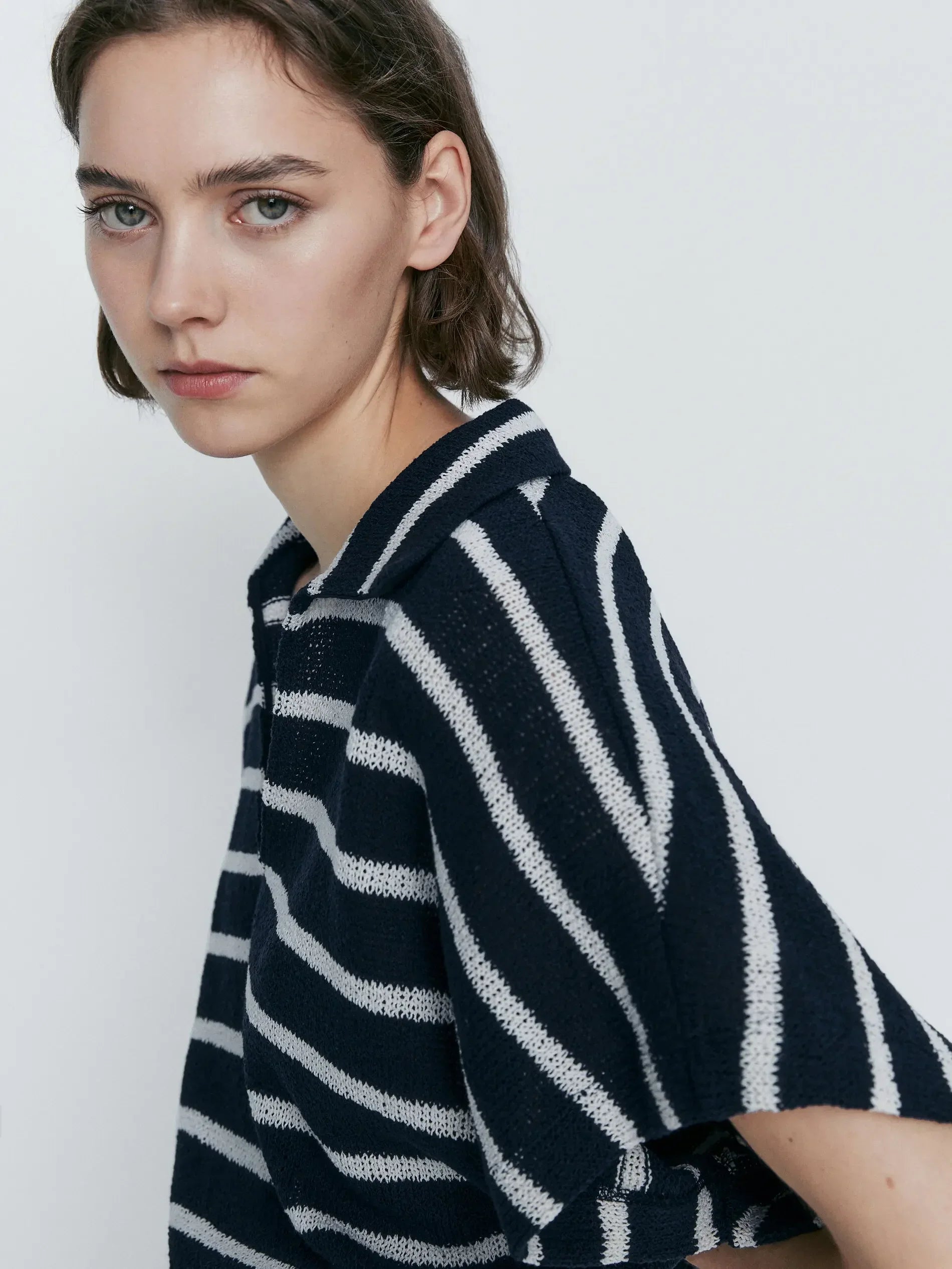 Navyblauwe gestreepte maxi jurk - Bakkermode.nl