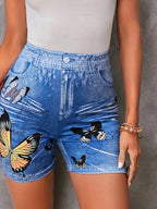 Vrolijke vlinder hoge taille shorts denim print - Bakkermode.nl