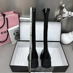 Gezellige en stijlvolle zwarte dameslaarzen tot de knie - chunky platform ontwerp