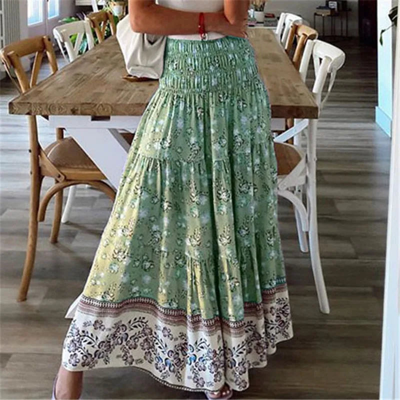 Maxirok - gelaagde boho-stijl rok met bloemprint