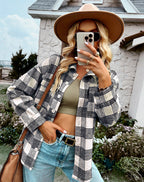 Dames casual check shirt lichte overshirt in zwart - veelzijdig voor elke dag