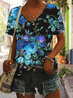 Dames t-shirt met ontspannen pasvorm - modieuze v-hals casual top voor dagelijks gebruik