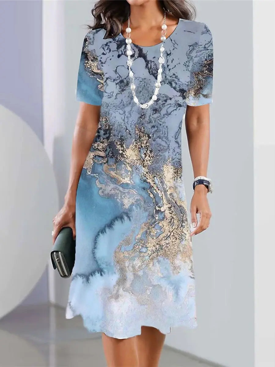 Geprinte shift jurk - stijlvolle jurk met korte mouwen voor dames