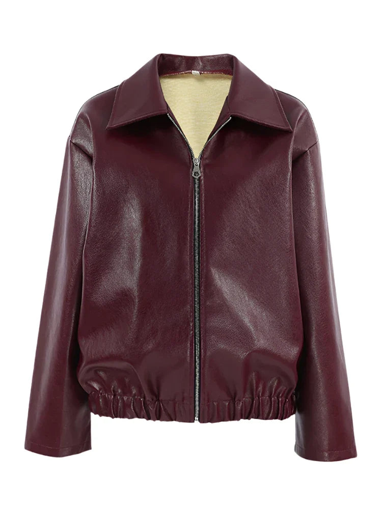 Wijnrode leren jas voor dames - modern en chic - Bakkermode.nl