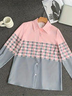Blouse met kleurblokken en ruitpatroon - Bakkermode.nl