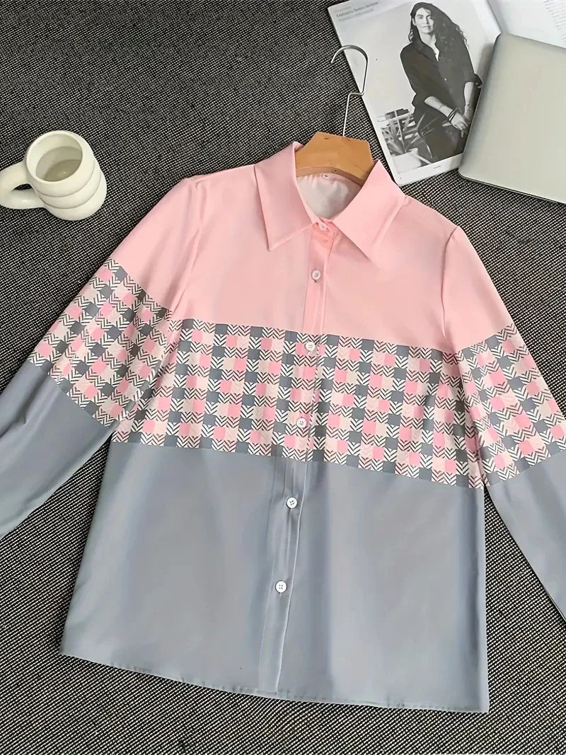 Blouse met kleurblokken en ruitpatroon - Bakkermode.nl