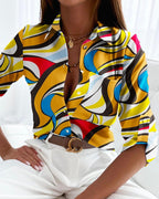 Dames blouse met abstracte print - lichtgewicht met lange mouwen, veelzijdig en stijlvol voor kantoor en casual