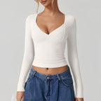 Fitted longsleeve top - elegante dames met v-hals