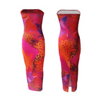 Strapless maxi-jurk met kleurrijke luipaardprint - Bakkermode.nl