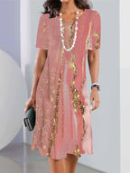 Geprinte shift jurk - stijlvolle jurk met korte mouwen voor dames