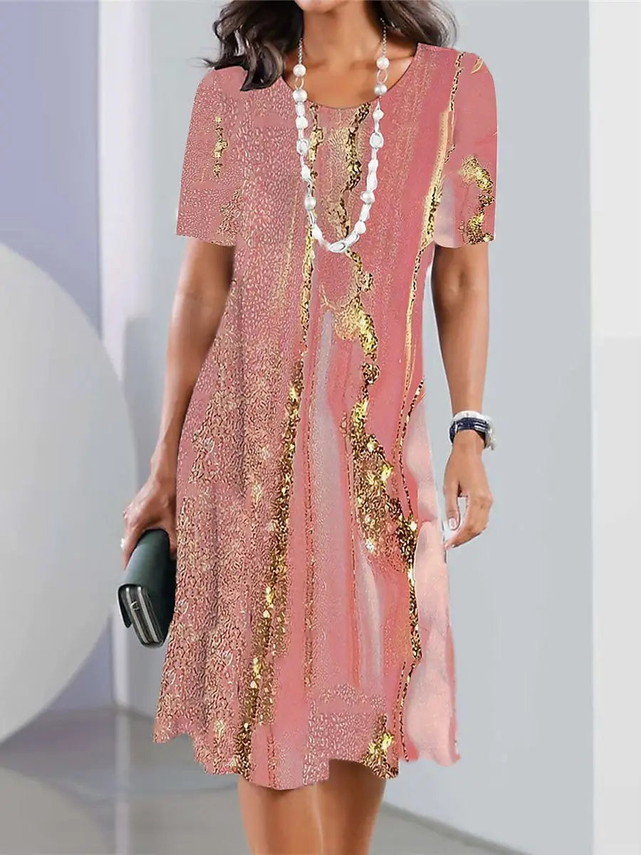 Geprinte shift jurk - stijlvolle jurk met korte mouwen voor dames