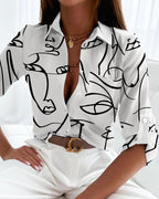 Dames blouse met abstracte print - lichtgewicht met lange mouwen, veelzijdig en stijlvol voor kantoor en casual