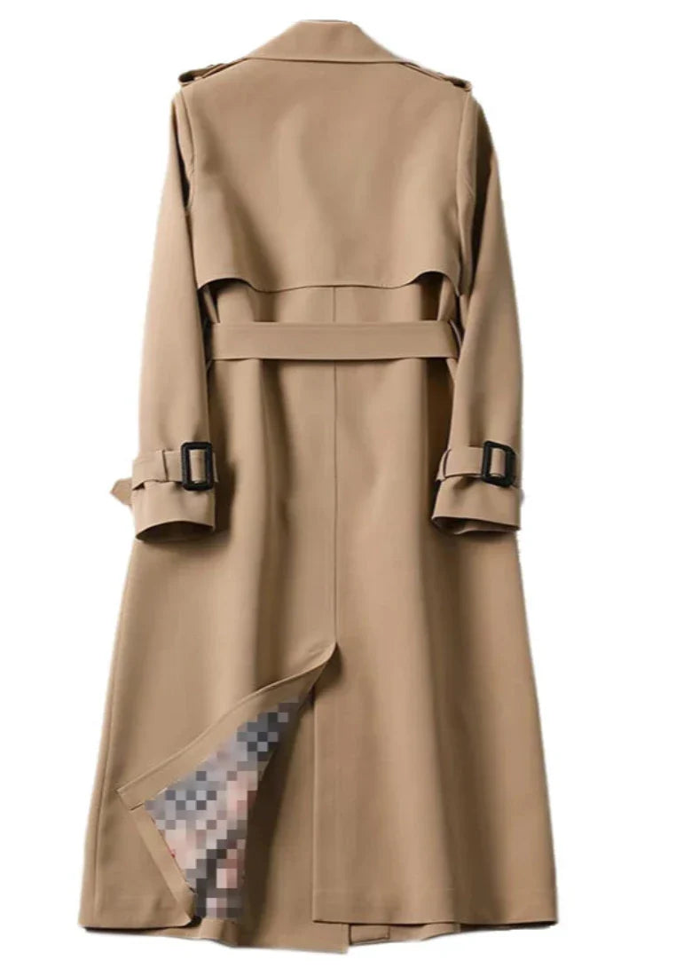 Trenchcoat met dubbele knopenrij voor dames - lange jas met ceintuur - Bakkermode.nl